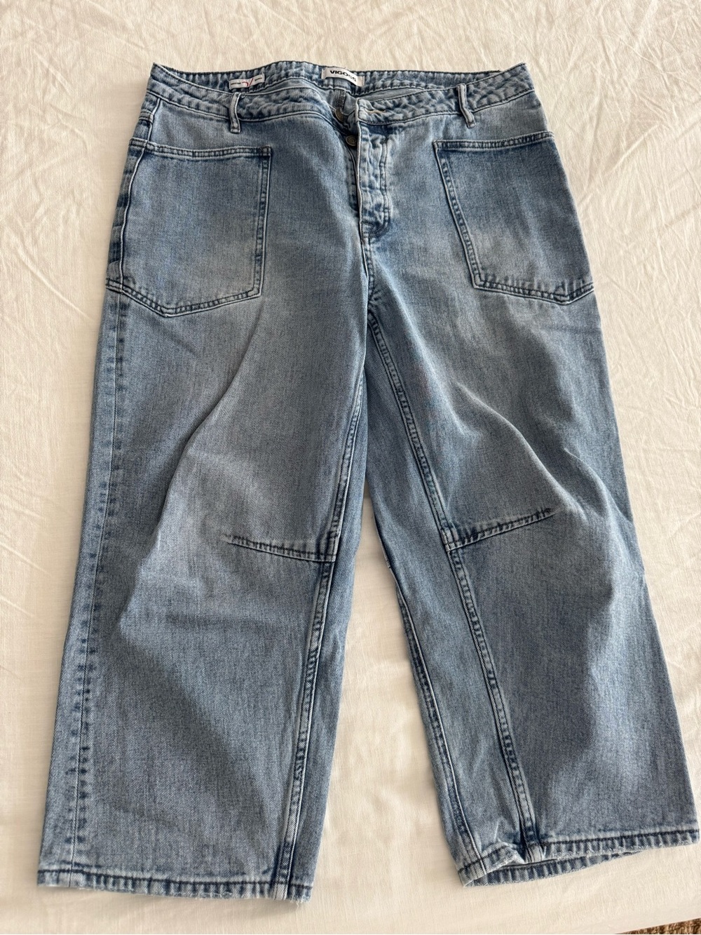 Vigoss Light Blue Horseshoe Jeans with Front Patch Pockets